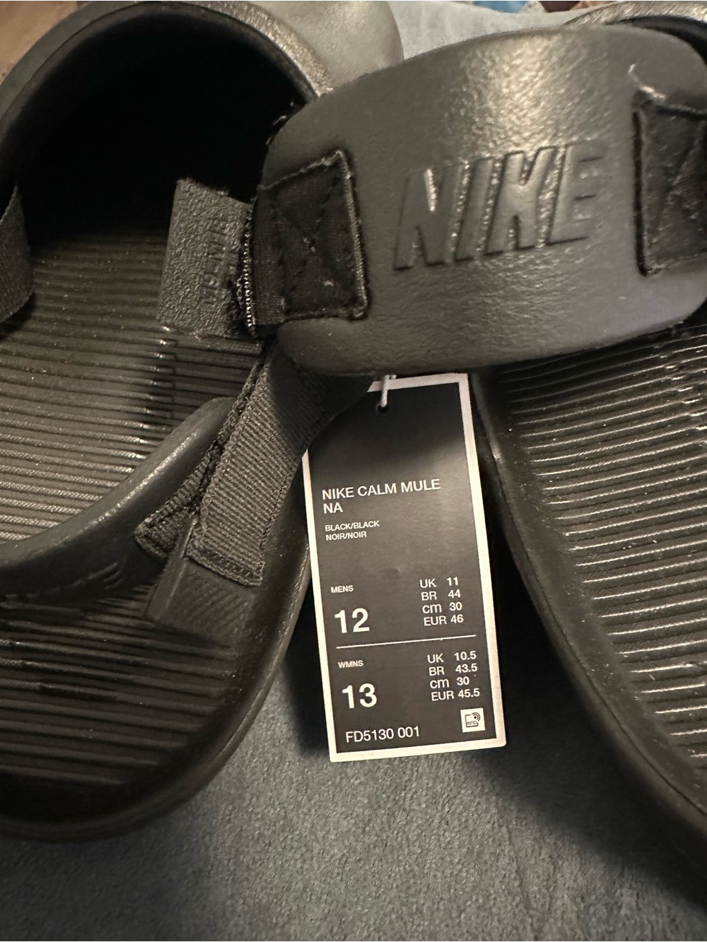 NEW -Nike Calm Mules- Men’s-12 Black Slip-Ons  with Adjustable Heel Strap